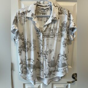 Jane and Delancey Gray And Whit All Over Old World Print Shirt